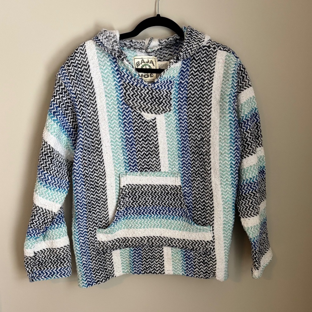 Baja Joe Drug Rug Hoodie Baja Pullover Surf Hoodie Blue Green Size S